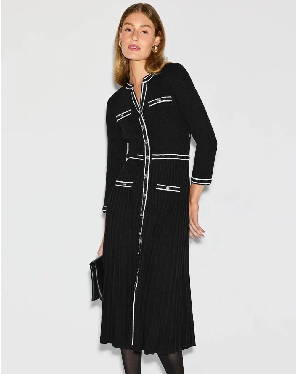 New Maje Redoua Jumper Dress Black Noir Size 38 Pleated Knit Parisian Mini Dress